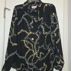 Philosophy Black and Gold Chain Print Button Down Shirt